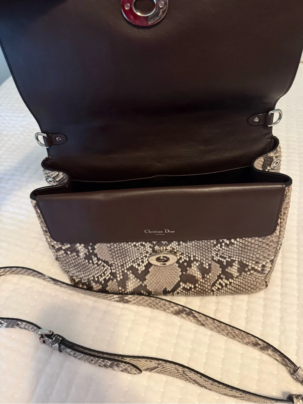 Dior Python-Print Top Handle in Beige and Dark Brown